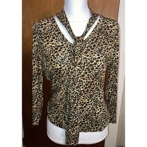 Jaipur. VTG Womens Blouse with ties Long Sleeve Animal Leopard Print Medium